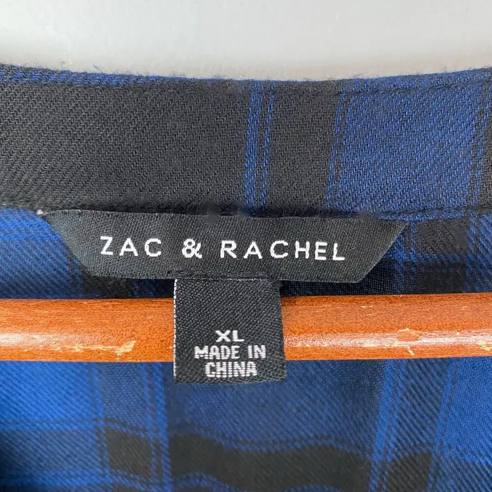 Zac & Rachel Blue Plaid & Floral Mixed Media Long Sleeve Button Down Blouse XL
